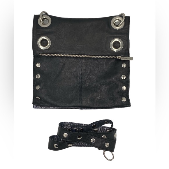 Hammitt Montana Large Reversible Black and Gray/Blue Leather Crossbody Bag - Picture 6 of 10